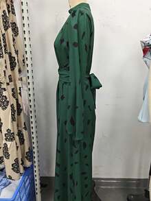 女士阿拉伯风格绿色长袖连衣裙、情人节阿巴雅长裙、女士度假装、女士生日礼服