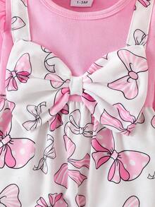 1pc Baby Girls' Elegant & Cute Long Sleeve Jumpsuit, Lightweight For Autumn/Winter - Pink - View 4