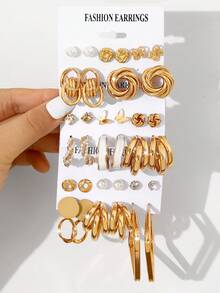 10/34pcs Fashionable Minimalist Elegant Butterfly & Geometric Pattern Earring Set, Suitable For Dates, Parties, Balls, Holidays, Birthdays, Everyday Wear - Yellow Gold - View 9