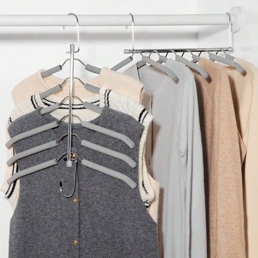 Clothes Hanger Space Saving, 6 Tier Shirt Coat Hangers Space Saving No Bump Shoulder Hangers With No Slip Foam Padded Closet Organizers And Storage For Men And Women 2 Pack CT64G,Gray2Pack - 灰色2包 - 查看 1