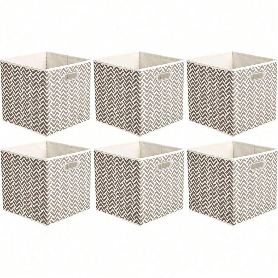 Basics Collapsible Fabric Storage Cubes With Oval Grommets - 6-Pack, Light Grey - Taupe - View 1