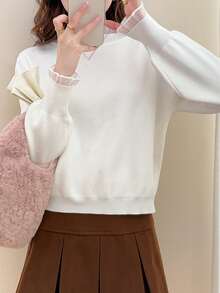 Alicedudu 纯色落肩荷叶边毛衣 - 白色 - 查看 3