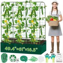 61-Inch Tall Metal U-Frame Cucumber Trellis For Climbing Plants With Grow Bag And Garden Netting Ideal For Raised Beds And Vertical Gardening Includes Plant Clips And Ties For Vegetables Squash Peas Grapes And Other Climbing Vines - 綠色 - 查看 1