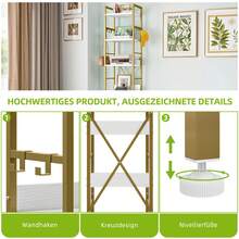BALCONERA 6-Tier Industrial Tall Shelving Unit – Floor-Standing Wooden Shelving Unit With Metal Frame & 4 Hooks, Pure White | Storage Unit For Living Room & Home Office - 白色+金色 - 查看 7
