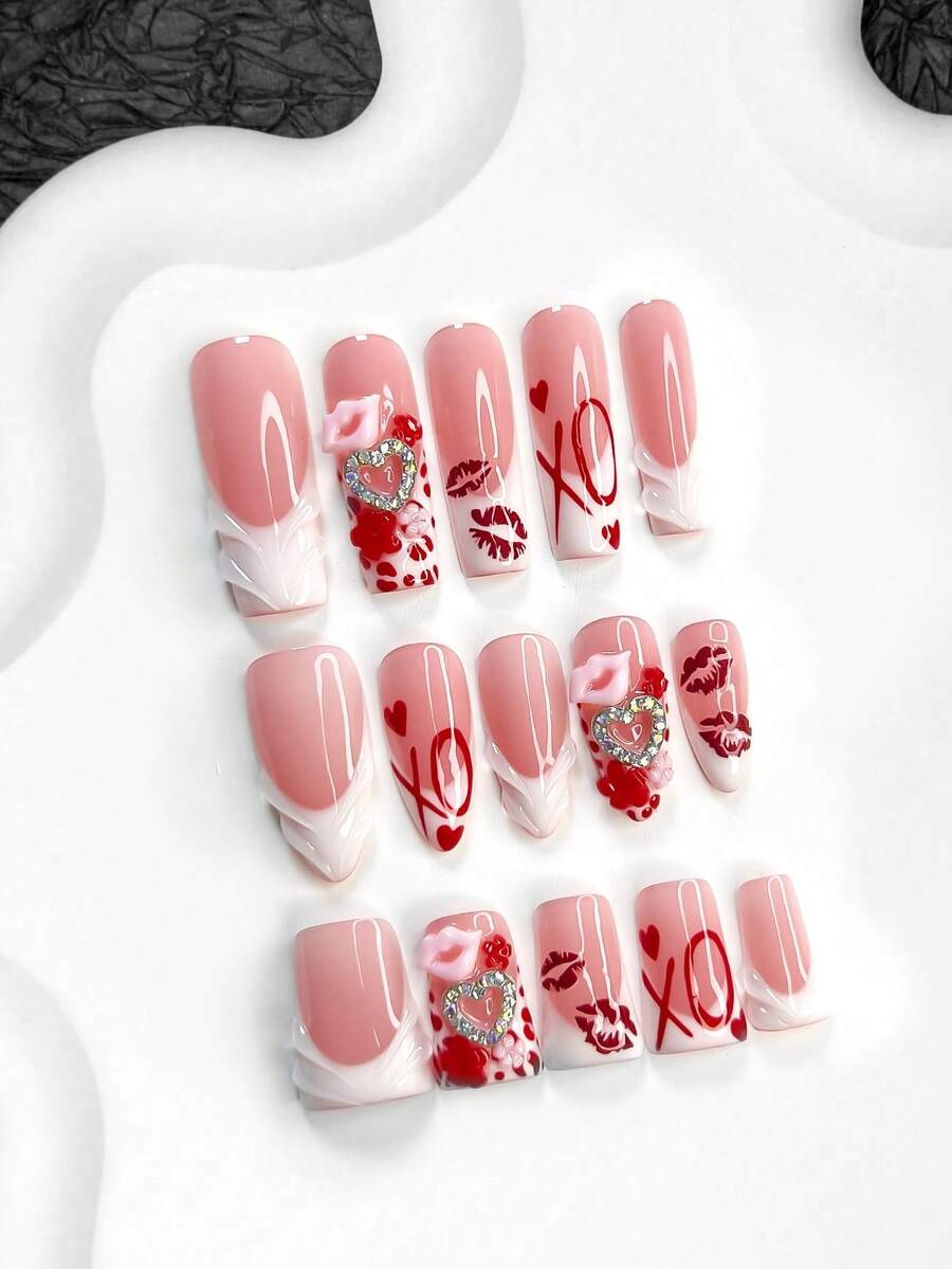 10pcs Christmas Nail Art Set, French Press-On Nails, Almond-Shaped Nail Stickers, Square Nail Stickers, Duck Mouth Nail Stickers, Handmade Christmas Tree False Nails, 3D Wreath Nail Stickers, Includes Tool Kit, Suitable For Women And Girls, Christmas, Parties, Autumn/Winter Daily Wear Nail Supplies Handmade Press On Nails - Nhiều màu - Xem 1