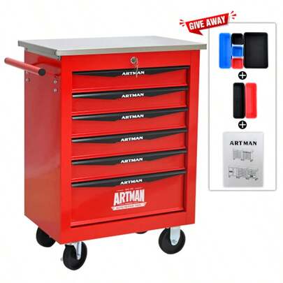 Double Door Clapboardl Multifunctional Tool Trolley - Black & Red (BLAK&RED)
