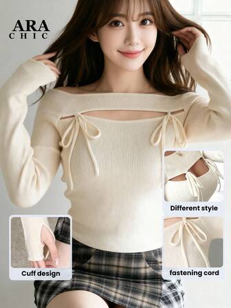 ARA CHIC 女士纯真迷人风格镂空吊带毛衣，甜美纯真迷人风格针织上衣，性感夜店装扮，秋冬新款