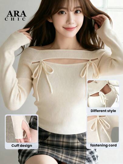 ARA CHIC 女士镂空吊带毛衣，甜美迷人的针织上衣，性感夜店装扮，全新秋冬系列