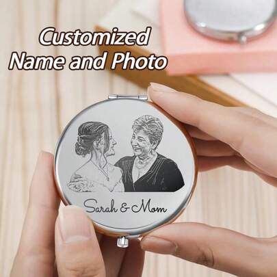 Personalized Mini Mirror, Mother's Day Customized Gift, Customized Photo Pocket Mirror, Engraved Gift, Engraved Mirror