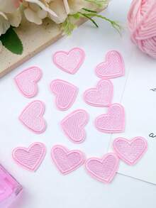 12 piezas de parches con forma de corazón pequeño de color rosa para planchar - Rosa - Ver 2