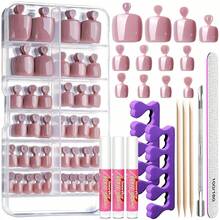 120 Pcs False Toenails White Color Square Shape Press On Nail Tips With Nail Glue Adhesive Tabs Toe Nail Art Kit For Pedicure Home Salon Vacation Travel Use - Coffee - 查看 8