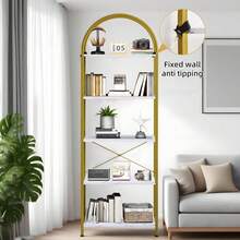 Estantería arqueada de Niveles, estantes de exhibición arqueados, estantes Altos con Marco de Metal, Estante de Almacenamiento Abierto Moderno para recámara, Sala de Estar, Oficina en casa - 5.º piso - Oro - Ver 4