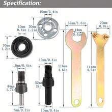 Angle Grinder Adapter Kit With Electric Drill Conversion - Includes 6mm & 10mm Mandrels, Spanner, And Variable Shaft Coupler Tool - 10pcs - View 2