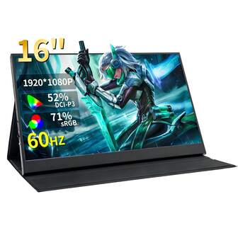 OJIAMI 16英寸便携式显示器，1080P USB-C 外接显示器，适用于笔记本电脑、手机、PS、Switch 等设备，HDR 即插即用，IPS 超薄笔记本电脑显示器