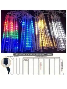 一套/8盏太阳能流星雨灯，LED灯带遮光功能，浪漫流星雨灯，闪烁流星雨灯，4种颜色，童话花园主题，适合派对装饰、花园装饰、庭院装饰、家居装饰、户外装饰、房间装饰，防水装饰灯，情人节、斋月节、节日等浪漫氛围装饰品！