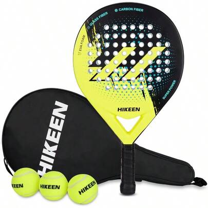 Padel Racket Carbon Fiber Surface - EVA Memory Lightweight Paddle Racket With 3 Tennis Balls And Carry Case For Adults And Teenagers
