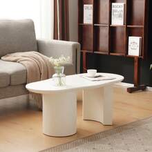 Sturdy And Durable 100 Cm Long White Irregular Coffee Table - High-Quality MDF, Lacquered Surface, Delicate Feel, Irregular And Elegantly Curved Tabletop. - White - View 4