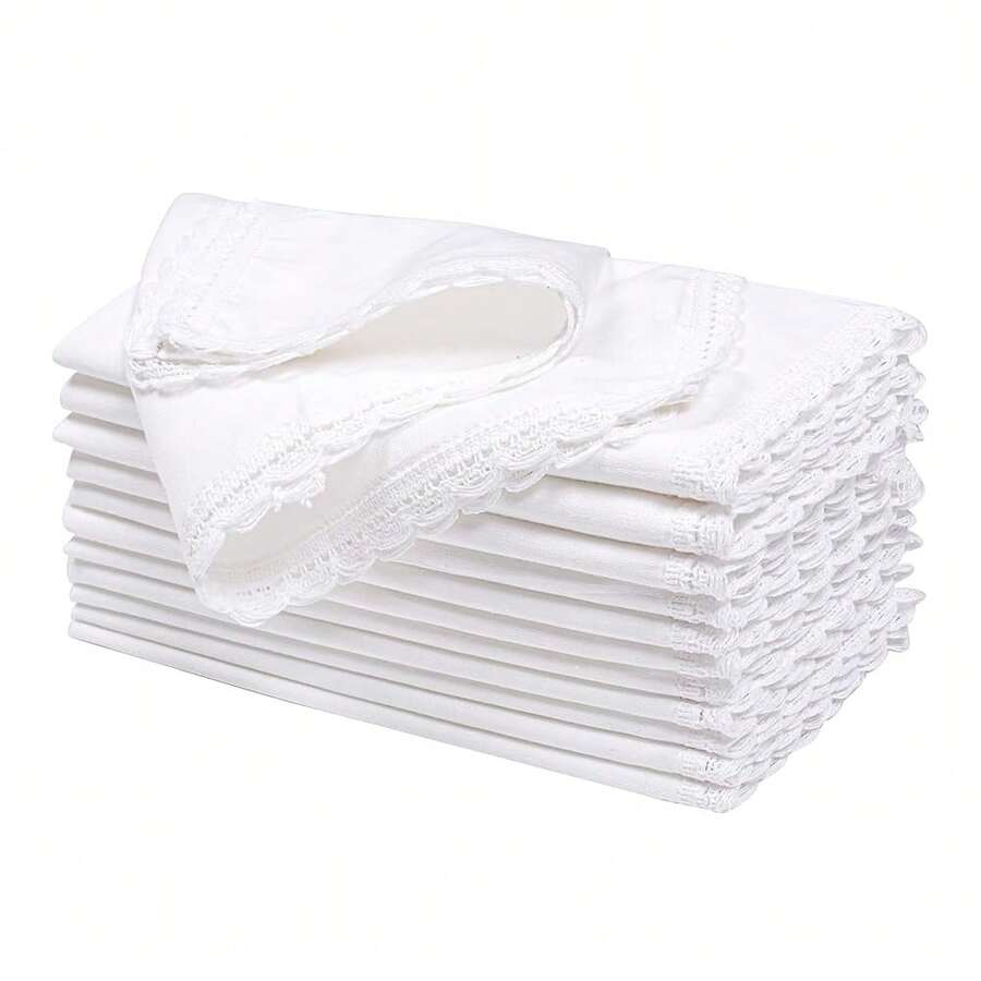 Cloth Dinner Napkins Set Of 12 Cotton Flax Fabric With Lace 20x20 Inch - Washable Fall Colors Table Linen Napkin For Christmas, Than1ks 1giving, Wedding, Cocktails Or Everyday Use - White,20inchx20inch(Setof12),WhiteLace - 白蕾絲 - 查看 1