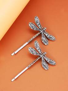 GuoShuang 2pcs Retro Dragonfly Hair Clips, Bridal Hair Accessories, Holiday Gift - Antique Silver - View 5