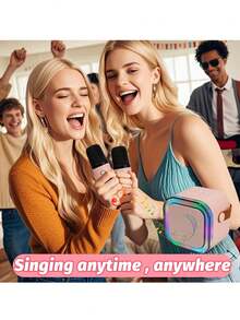 Mini máquina de karaoke , altavoz Bluetooth portátil con 2 micrófonos inalámbricos - Rosa - Ver 6