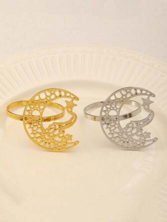 1pc Hollow Moon & Star Napkin Ring, Creative Holiday Tabletop Napkin Holder