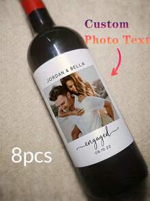 Personalized Photo And Text Wine Bottle Label Stickers, Customizable Wedding Engagement 21st Birthday Decorations, Durable Adhesive Paper Stickers, Bridesmaid Proposal - Multicolor - View 16