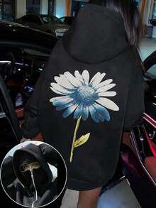 超大长款拉法帽，可遮盖脸部和头部；女士双拉链连帽卫衣，带口袋，抓绒内衬保暖；适合秋冬春季穿着；可用于度假/上学/居家/日常/街头/摄影等场合；风格包括极简/Y2K/休闲/学院风/街头风/办公风/可爱/性感；女士秋冬/圣诞/新年穿搭；外套；时尚百搭 - 黑色 - 查看 9