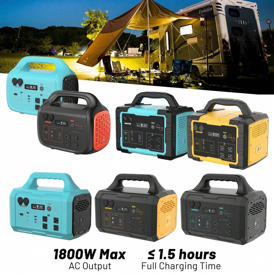 1800W Portable Power Station , 1024Wh LiFePO4 Battery, 1.2H Fast Charging, UPS Function, 4x1800W AC/100W USB-C Output Use As A Solar Generator For Home Backup Power, Camping & RVs,7 Colors To Choose From - View 1