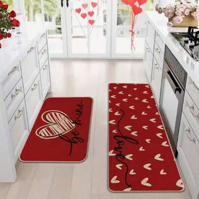 1pc Crimson Heart Love Kitchen Mat Set, Dual-Use Love Heart Design Kitchen Rug, Kitchen Carpet, Red Heart Filled With Love Doormat, Small Rug, Love Confession Carpet, Runner Rug, Valentine's Day Mat, Home Decor, Area Rug, Outdoor Mat, Bedroom Carpet, Washable Rug