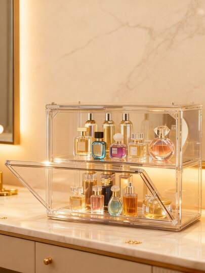 1个多功能化妆品防尘收纳盒，壁挂式，可堆叠，磁吸式，高透明度收藏品展示柜