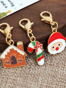 3pcs Christmas Keychain Set - Santa Claus, Snowmen, Christmas Tree, Candy Cane, Stocking, House, Gift Box, Garland Metal Keychains, Bulk Party Decorations & Favors For Christmas - Elegant, Christmas Gift Ideas, Christmas Gifts Bulk Bag Charms Car Accessories Teacher Friend Sister - D - View 6