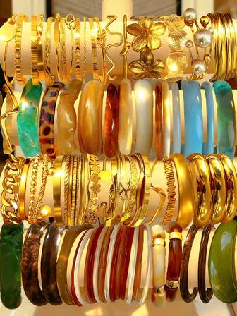 Vintage Élégant Rétro Style Pièce de Monnaie Livraison Aléatoire 29-1 Pièce Set, Bracelet Manchette Large en Résine et Métal avec Motif Géométrique Asymétrique Creux, Ligne Enveloppée, Faux Perle, Fleur Sculptée, Texture Imprimé Léopard. Bijoux Haut de Gamme Exagérés Convenant aux Femmes, Hommes, Couples, Toutes Saisons, Vacances, Soirée, Rendez-vous, Cadeau, Assortiment Quotidien, Noël, Nouvel An (Style Aléatoire)