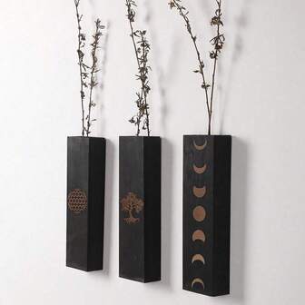 1个木质壁挂花盆，农舍风格室内口袋壁挂花瓶，现代家居装饰，适用于客厅卧室，可放置干花和仿真绿植