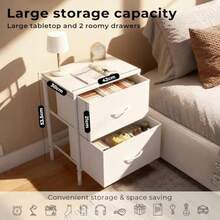 Bedside Table White Board Side Tables Storage Small Narrow Desk Chest Of Drawers Nightstand With 2 Drawer Bedroom Living Room Home Furniture Lamp Stand Nightstand Cabinet In 53cm Height - như hình ảnh - Xem 4