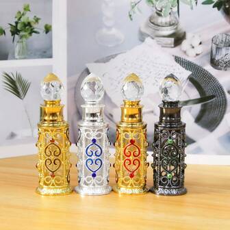 12ml Botella de vidrio con cuentagotas y línea hueca de cristal de imitación, tamaño pequeño y portátil, solo lavado a mano, accesorio de tocador para decoración del hogar, regalo para mujeres/niñas, elegante botella para almacenar fragancias, decoración sofisticada, accesorio cosmético de alta calidad (vacío, sin fragancia)