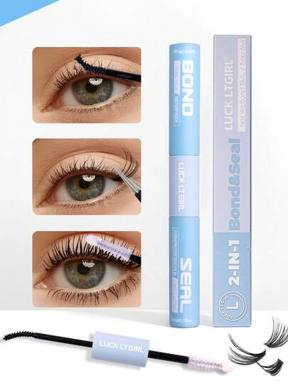LUCK LTGIRL 10ml 2-In-1 Eyelash Adhesive, Strong & Long-Lasting, Dual-Ended Eyelash Glue, 2-In-1 Formula - Eyelash Glue + Eyelash Fixer, All-Day Wear, Versatile For Travel, Dates Or Daily Use, Strong Bonding - Easy Application, Durable & Long-Lasting