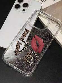 ROMWE Grunge Punk 1pc Leopard Print Love Pattern Glitter Transparent Phone Compatible With - 多色 2 - 查看 2