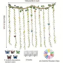 波西米亚风藤蔓照片展示墙装饰，悬挂式波西米亚风格照片墙装饰，配有麻绳、25个彩色夹子和5个蝴蝶装饰品，非常适合家居装饰、毕业照展示、DIY墙面艺术、派对用品。 - A - 查看 2
