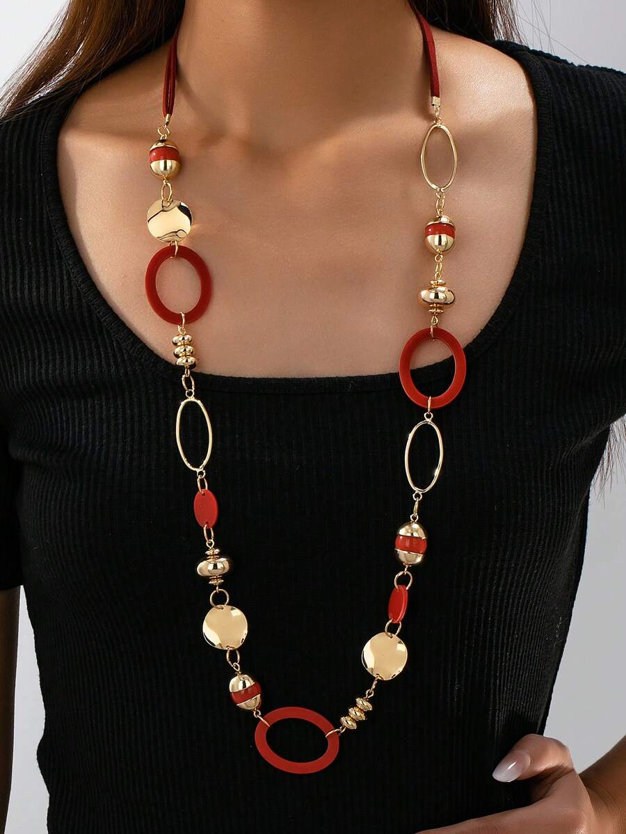 1件时尚个性长项链，适合作为礼物和日常佩戴 - 紅色 - 查看 1