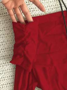 休闲纯色露肩长袖上衣，秋季 - 紅色 - 查看 4