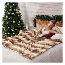 Christmas Reindeer Print Blanket, Women's Sofa Bed Faux Fur Blanket, Suitable For Large Dogs Or Cats, Machine Washable, Ultra-Soft, Brown 3D Printed Blanket, Portable Design, Ideal For Travel And Picnics - 彩色 - 查看 2