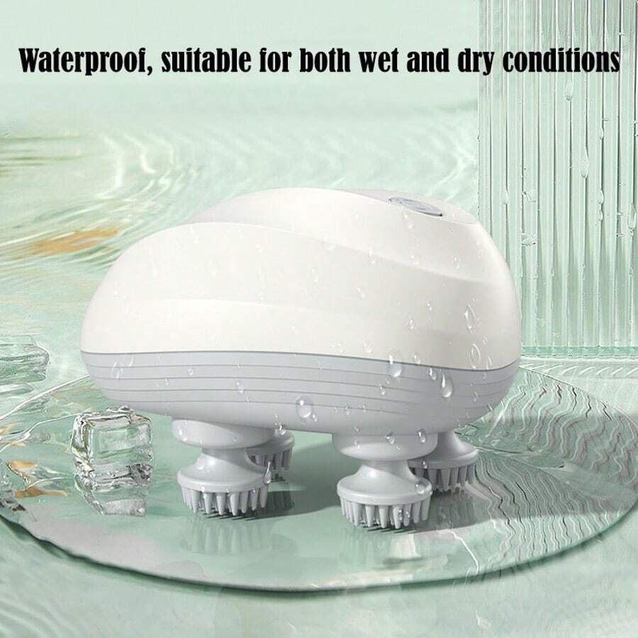 Mini Handheld Multi-Function Head Massager Multi-Point Stimulation Smart Body Kneading Massager Electric Scalp Massager Portable Wireless Head Massager Features 4 Removable Massage Claws 3 Adjustable Modes Vibration Stimulates The Head For Deep Relaxation Ideal For Home, Office, And Travel Settings - White - View 1
