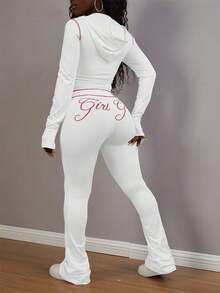 Bộ đồ nữ casual in họa tiết "Girl" gồm áo hoodie và quần dài, kiểu dáng đường phố năng động, tay dài, thích hợp mặc đi dự tiệc và tụ họp, màu trắng thu xuân. - trắng - Xem 2