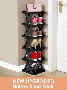 6 Tier Narrow Shoe Rack, New Upgraded Shoe Shelf Small Vertical Shoe Stand, Space Saving DIY Free Standing Shoes Storage Organizer For Entryway, Closet, Hallway, Easy Assembly And Stable In Structure, Black & White - 彩色 - 查看 2