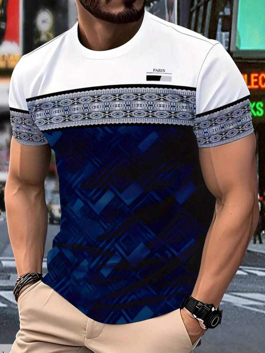 Men's Fashion Digital Print 3D Short Sleeve T-Shirt - Multicolor - View 1