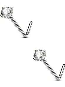 2 件/1 件时尚简约星形锆石不锈钢鼻环耳钉，派对礼物 - 銀色 - 查看 9