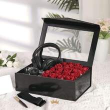 Large Black Gift Box With Window, 13.5x9x4.1 Inches Clear Gift Box For Present Contains Ribbon, Card, Groomsman Proposal Box Witagnetic Lid (Glossy Black),30187498 - 黑色 - 查看 2
