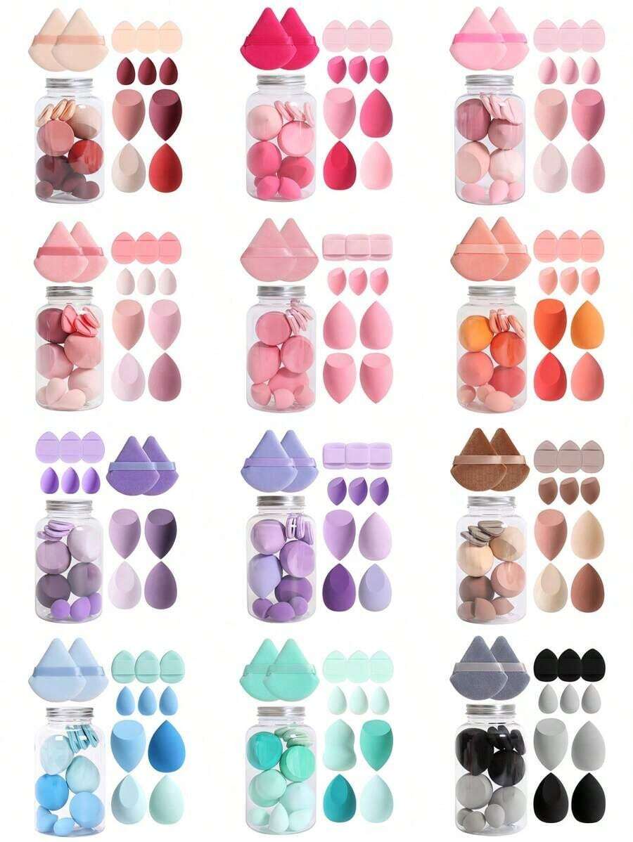 12pcs Makeup Sponge Set With Storage Tube, Multi-Functional Beauty Makeup Tools, Suitable For Blending BB Cream, Foundation, Powder, Concealer, Blush, Eyeshadow For All Skin Types, Expands When Wet, Latex-Free,Makeup,Cheap,Room Decor,Vanity,Travel,Bedroom,Makeup Accessories,Puff,Makeup Blender,Powder Puff,Makeup Sponge - 彩色 - 查看 1