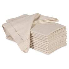 Cloth Dinner Napkins In Cotton Flax Fabric With Hemstitched & Tailored Mitered Corner Finish Size 20x20 Inch Set Of 12,20x20WithHemstitch,Natural - Natural - 查看 1