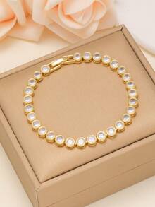 3pcs Fashionable Stainless Steel Zirconia Bracelet Set For Women, Suitable For Party, Gathering, And Daily Wear - Gold - View 11